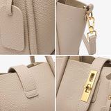 NNEDSZ Beige Genuine Leather Women's Handbag - Stylish Bucket Bag with Top Handle and Crossbody Strap