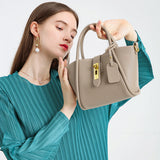 NNEDSZ Beige Genuine Leather Women's Handbag - Stylish Bucket Bag with Top Handle and Crossbody Strap