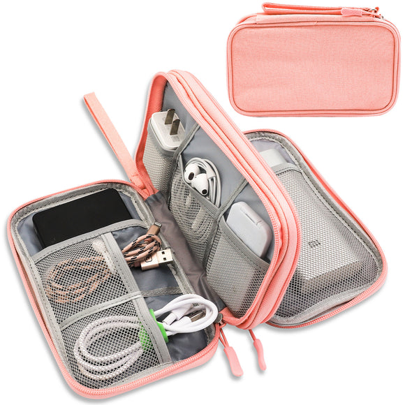 NNEDSZ Pink Portable Digital Organizer Bag - Multifunctional Storage for Power Banks, Cables, and Accessories(Photography Props Not Included)
