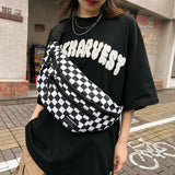 NNEDSZ Black and White Check Trendy Checkered Crossbody Bag - Color-Block Chest Bag for Men and Women, Lightweight Nylon Waist Bag