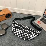 NNEDSZ Black and White Check Trendy Checkered Crossbody Bag - Color-Block Chest Bag for Men and Women, Lightweight Nylon Waist Bag