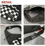 NNEDSZ Black and White Check Trendy Checkered Crossbody Bag - Color-Block Chest Bag for Men and Women, Lightweight Nylon Waist Bag