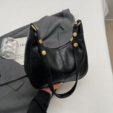 NNEDSZ Black Vintage PU Leather Shoulder Bag - Women's Simple and Stylish Tote Bag for Commuting and Casual Use