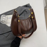 NNEDSZ Brown Vintage PU Leather Shoulder Bag - Women's Simple and Stylish Tote Bag for Commuting and Casual Use