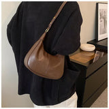 NNEDSZ Brown Vintage PU Leather Shoulder Bag - Women's Simple and Stylish Tote Bag for Commuting and Casual Use