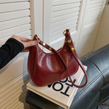 NNEDSZ Red Vintage PU Leather Shoulder Bag - Women's Simple and Stylish Tote Bag for Commuting and Casual Use