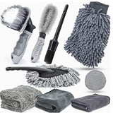 NNEDSZ Type B 9-Piece Car Wash Tool Kit - Tire & Wheel Brushes, Wash Mitt, Microfiber Towels, and Wax Sponge Set