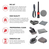 NNEDSZ Type B 9-Piece Car Wash Tool Kit - Tire & Wheel Brushes, Wash Mitt, Microfiber Towels, and Wax Sponge Set