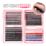 NNEDSZ 600 Eyelashes Set DIY Lash Clusters Kit - High-Capacity 4 Styles with Black and Colorful Lashes