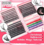 NNEDSZ 600 Eyelashes Set DIY Lash Clusters Kit - High-Capacity 4 Styles with Black and Colorful Lashes