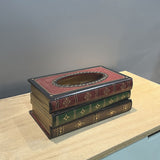 NNEDSZ 1 piece Dark Red Vintage Wooden Tissue Box - Creative Book-Shaped Tissue Holder for Home and Restaurant