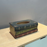 NNEDSZ 1 Piece Dark Blue Vintage Wooden Tissue Box - Creative Book-Shaped Tissue Holder for Home and Restaurant