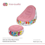 NNEDSZ (Pink Graffiti)Portable Inflatable Sofa Chair with Ottoman - Waterproof Flocked Lazy Sofa for Camping and Home Use