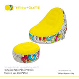 NNEDSZ Yellow Graffiti Portable Inflatable Sofa Chair with Ottoman - Waterproof Flocked Lazy Sofa for Camping and Home Use