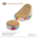 NNEDSZ Coffee Graffiti Portable Inflatable Sofa Chair with Ottoman - Waterproof Flocked Lazy Sofa for Camping and Home Use