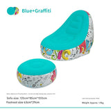 NNEDSZ Blue Graffiti Portable Inflatable Sofa Chair with Ottoman - Waterproof Flocked Lazy Sofa for Camping and Home Use