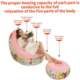NNEDSZ Blue And Black Patchwork Portable Inflatable Sofa Chair with Ottoman - Waterproof Flocked Lazy Sofa for Camping and Home Use