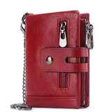 NNEDSZ Red Genuine Leather Tri-Fold Wallet - Fashionable Multi-Card Men's and Women's Wallet