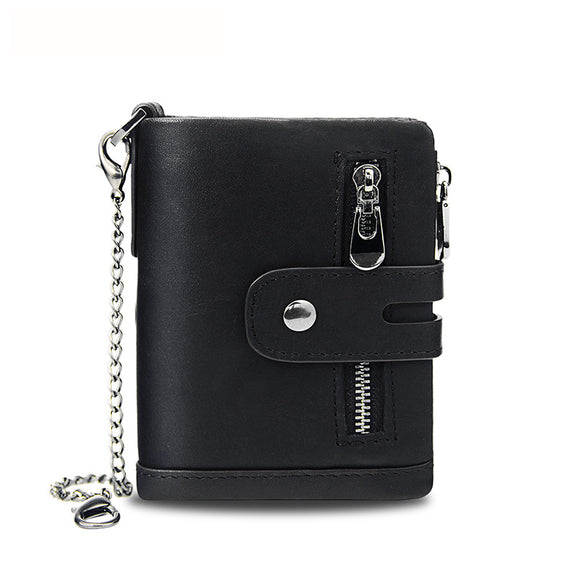 NNEDSZ Black Genuine Leather Tri-Fold Wallet - Fashionable Multi-Card Men's and Women's Wallet