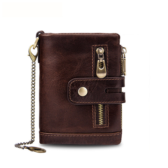 NNEDSZ Coffee Genuine Leather Tri-Fold Wallet - Fashionable Multi-Card Men's and Women's Wallet