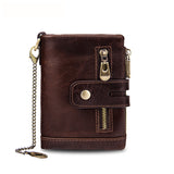 NNEDSZ Coffee Genuine Leather Tri-Fold Wallet - Fashionable Multi-Card Men's and Women's Wallet