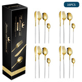 NNEDSZ White And Gold Patchwork Colours 410 Stainless Steel 16-Piece Flatware Set - Elegant Dinnerware with Knife, Fork, Spoon for 4 People