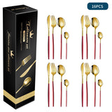 NNEDSZ Red And Gold Patchwork Colours 410 Stainless Steel 16-Piece Flatware Set - Elegant Dinnerware with Knife, Fork, Spoon for 4 People