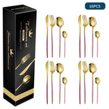 NNEDSZ Pink And Gold Patchwork Colours 410 Stainless Steel 16-Piece Flatware Set - Elegant Dinnerware with Knife, Fork, Spoon for 4 People
