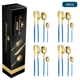 NNEDSZ Blue And Gold Patchwork Colours 410 Stainless Steel 16-Piece Flatware Set - Elegant Dinnerware with Knife, Fork, Spoon for 4 People