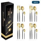 NNEDSZ Black And Gold Patchwork Colours 410 Stainless Steel 16-Piece Flatware Set - Elegant Dinnerware with Knife, Fork, Spoon for 4 People