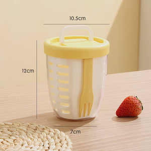 NNEDSZ 2 Pcs Yellow Portable Leakproof Fruit and Salad Storage Box with Draining Function, Sealed Fresh-Keeping Bento Lunch Box with Fork, AS+PP+Silicone Material
