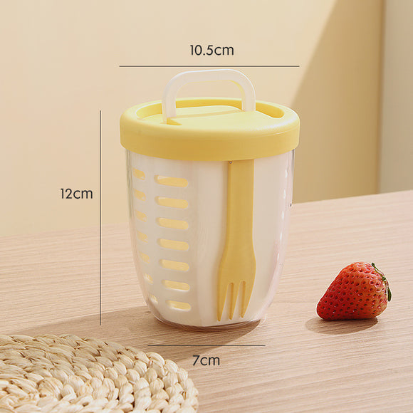 NNEDSZ 2 Pcs Yellow Portable Leakproof Fruit and Salad Storage Box with Draining Function, Sealed Fresh-Keeping Bento Lunch Box with Fork, AS+PP+Silicone Material