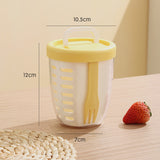 NNEDSZ 2 Pcs Yellow Portable Leakproof Fruit and Salad Storage Box with Draining Function, Sealed Fresh-Keeping Bento Lunch Box with Fork, AS+PP+Silicone Material
