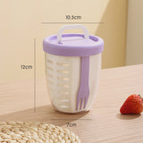 NNEDSZ 2 Pcs Purple Portable Leakproof Fruit and Salad Storage Box with Draining Function, Sealed Fresh-Keeping Bento Lunch Box with Fork, AS+PP+Silicone Material