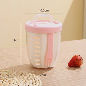 NNEDSZ 2 Pcs Pink Portable Leakproof Fruit and Salad Storage Box with Draining Function, Sealed Fresh-Keeping Bento Lunch Box with Fork, AS+PP+Silicone Material