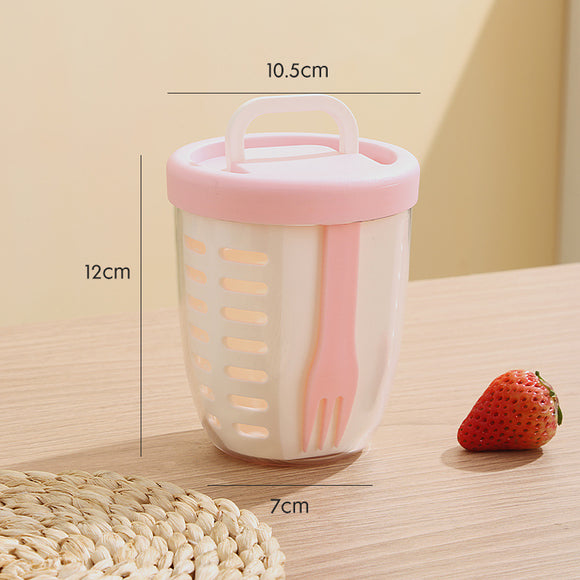 NNEDSZ 2 Pcs Pink Portable Leakproof Fruit and Salad Storage Box with Draining Function, Sealed Fresh-Keeping Bento Lunch Box with Fork, AS+PP+Silicone Material