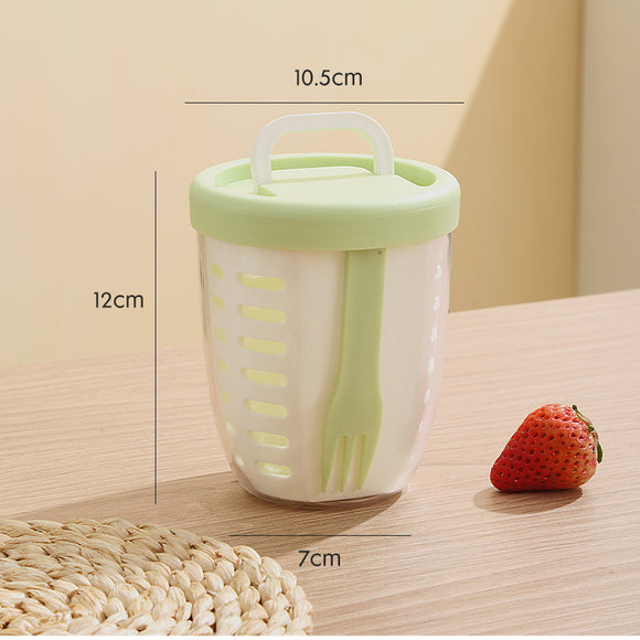 NNEDSZ 2 Pcs Green Portable Leakproof Fruit and Salad Storage Box with Draining Function, Sealed Fresh-Keeping Bento Lunch Box with Fork, AS+PP+Silicone Material