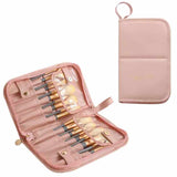 NNEDSZ Pink Portable Shell Makeup Brush Storage Bag - Multi-Functional PU Cosmetic Organizer with Button Closure, Convertible to Stand Design(Make-up brushes are filming props, not included)