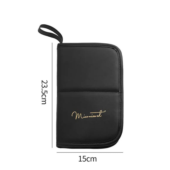 NNEDSZ Black Portable Shell Makeup Brush Storage Bag - Multi-Functional PU Cosmetic Organizer with Button Closure, Convertible to Stand Design(Make-up brushes are filming props, not included)