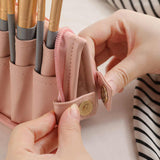 NNEDSZ Black Portable Shell Makeup Brush Storage Bag - Multi-Functional PU Cosmetic Organizer with Button Closure, Convertible to Stand Design(Make-up brushes are filming props, not included)