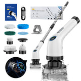 NNEDSZ Black and white 9-in-1 Cordless Electric Cleaning Brush with Rechargeable Battery and Extendable Handle, Multi-Function Scrubber for Kitchen, Bathroom, and Home Cleaning