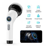 NNEDSZ Black and white 9-in-1 Cordless Electric Cleaning Brush with Rechargeable Battery and Extendable Handle, Multi-Function Scrubber for Kitchen, Bathroom, and Home Cleaning