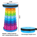 NNEDSZ Rainbow Color Stitching Blue Portable Outdoor Telescopic Folding Stool with 100 Weight-Bearing Buckles, Lightweight and Compact Design, Perfect for Fishing, Camping, and Travel