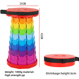 NNEDSZ Rainbow Color Stitching Red Portable Outdoor Telescopic Folding Stool with 100 Weight-Bearing Buckles, Lightweight and Compact Design, Perfect for Fishing, Camping, and Travel