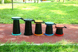 NNEDSZ Rainbow Color Stitching Red Portable Outdoor Telescopic Folding Stool with 100 Weight-Bearing Buckles, Lightweight and Compact Design, Perfect for Fishing, Camping, and Travel