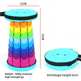 NNEDSZ Rainbow Color Stitching Cyan Portable Outdoor Telescopic Folding Stool with 100 Weight-Bearing Buckles, Lightweight and Compact Design, Perfect for Fishing, Camping, and Travel