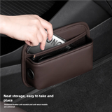 NNEDSZ Coffee PU Leather Car Storage Organizer with Dual Charging Holes and Inner Mesh Pocket, Multi-functional Door Handle Hanging Bag for Phones and Accessories, Lightweight and Durable