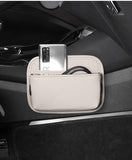 NNEDSZ Off White PU Leather Car Storage Organizer with Dual Charging Holes and Inner Mesh Pocket, Multi-functional Door Handle Hanging Bag for Phones and Accessories, Lightweight and Durable