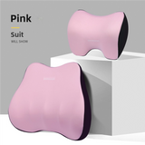 NNEDSZ Pink Memory Foam Car Seat Neck and Lumbar Support Set - Ergonomic Cushion for Office, Home, and Driving