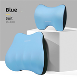 NNEDSZ Blue Memory Foam Car Seat Neck and Lumbar Support Set - Ergonomic Cushion for Office, Home, and Driving